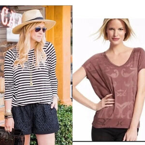 Bundle (2) CAbi Striped Bistro  Black and White & Dusty Rose Dolman Charm Top S